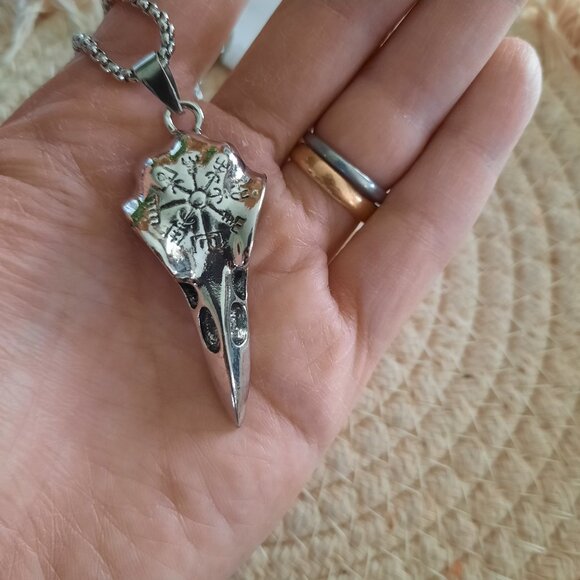 Raven Skull Pendant Gothic Pendant Necklace - Stainless Steel, NEW! - Picture 2 of 14